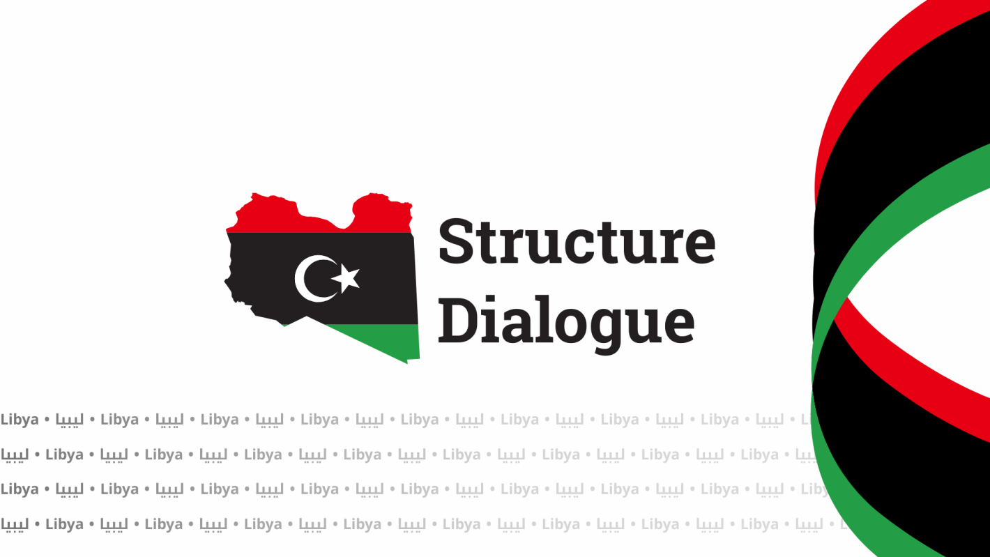 The Structured Dialogue logo which reflects a map of Libya with the Libyan flag colors 