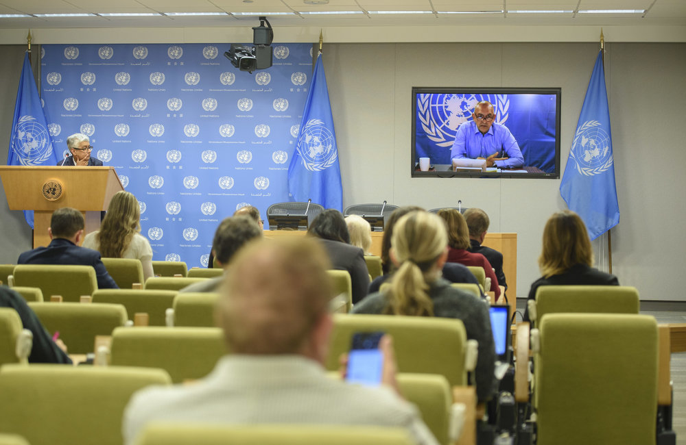 UNMHA's second Head of Mission Lieutenant General Michael Anker Lollesgaard during a press conference. 2019. UN Photo/UN Photo Library.